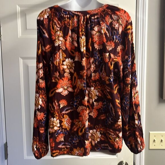 Old Navy Autumn Fall V Neck Long Sleeve Flowy Boho Rayon Blouse- Medium - Picture 9 of 13